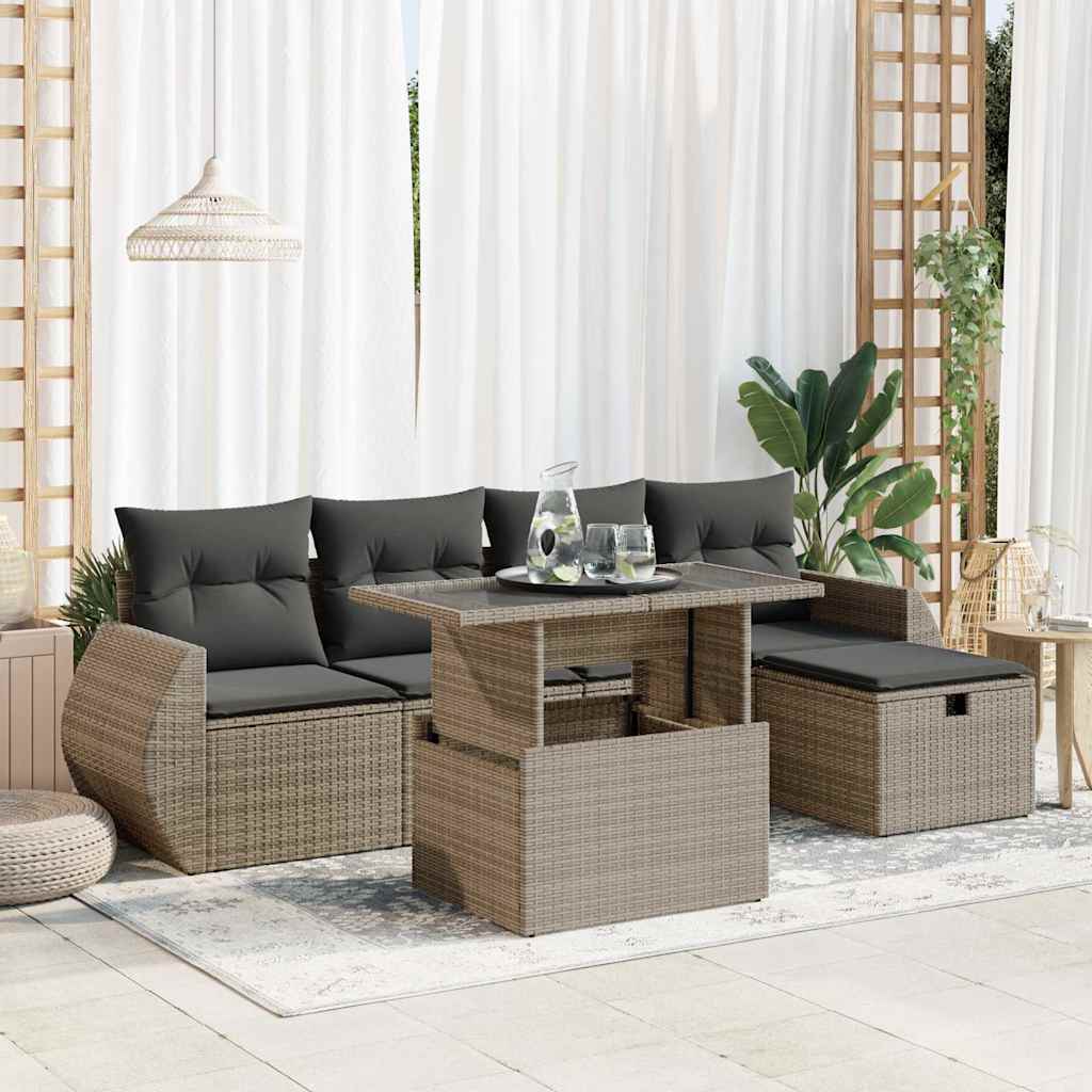 vidaXL 6-tlg. Garten-Sofagarnitur mit Kissen Grau Poly Rattan