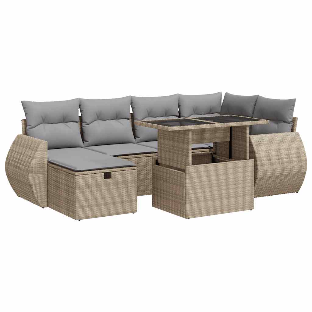 Thumbnail - vidaXL 7-tlg. Garten-Sofagarnitur mit Kissen Beige Poly Rattan