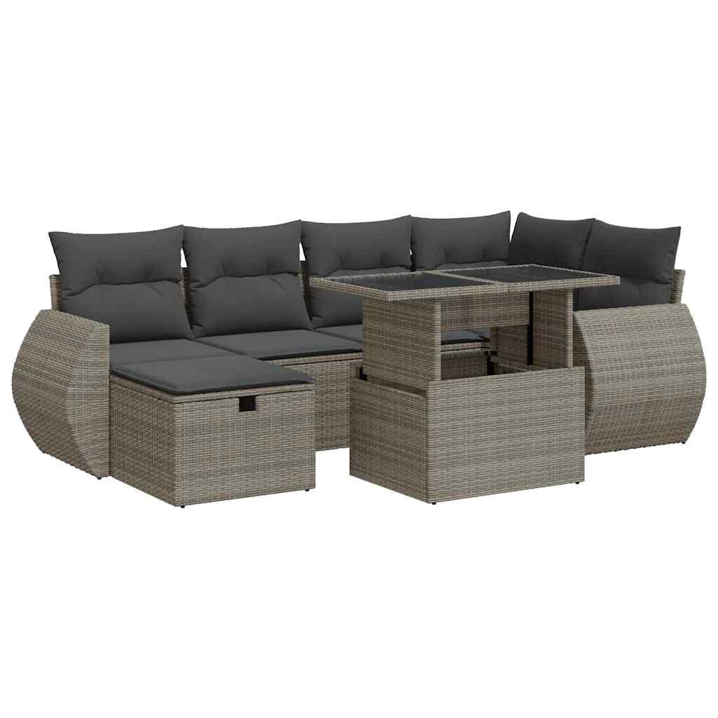 Thumbnail - vidaXL 7-tlg. Garten-Sofagarnitur mit Kissen Grau Poly Rattan