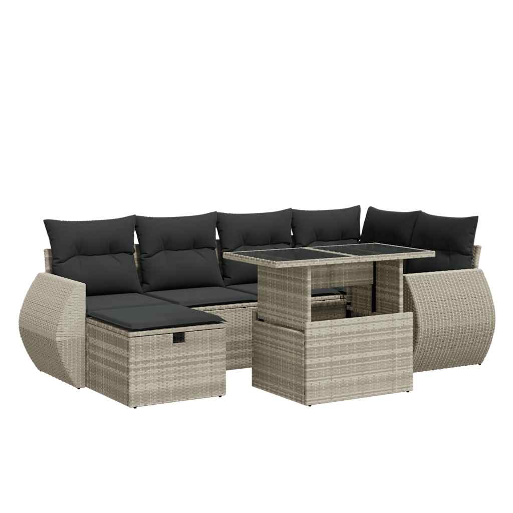 Thumbnail - vidaXL 7-tlg. Garten-Sofagarnitur mit Kissen Hellgrau Poly Rattan