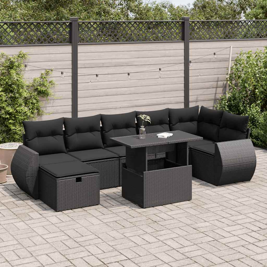 vidaXL Set mobilier de grădină cu perne, 8 piese, negru, poliratan