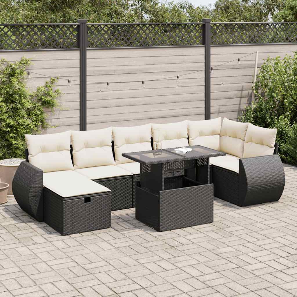 vidaXL 8-tlg. Garten-Sofagarnitur mit Kissen Schwarz Poly Rattan