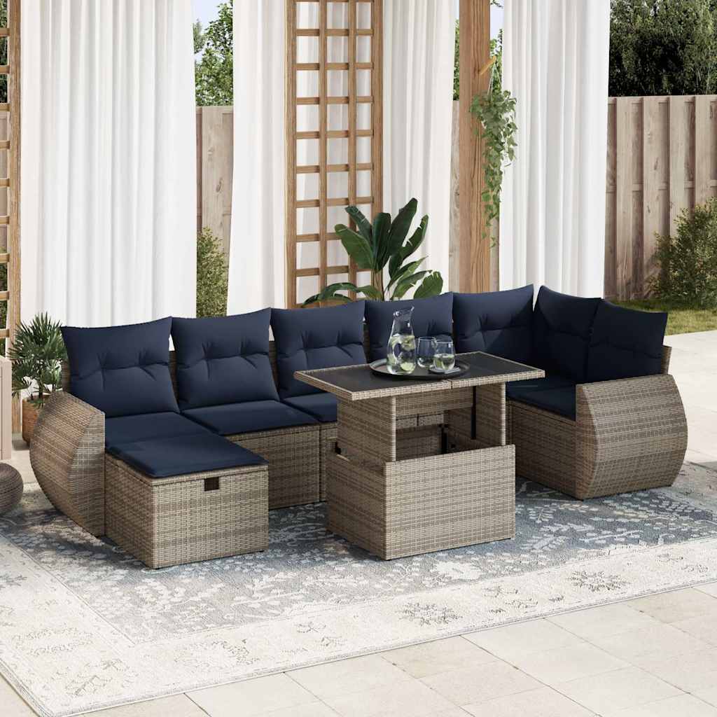 vidaXL 8-tlg. Garten-Sofagarnitur mit Kissen Braun Poly Rattan Akazie