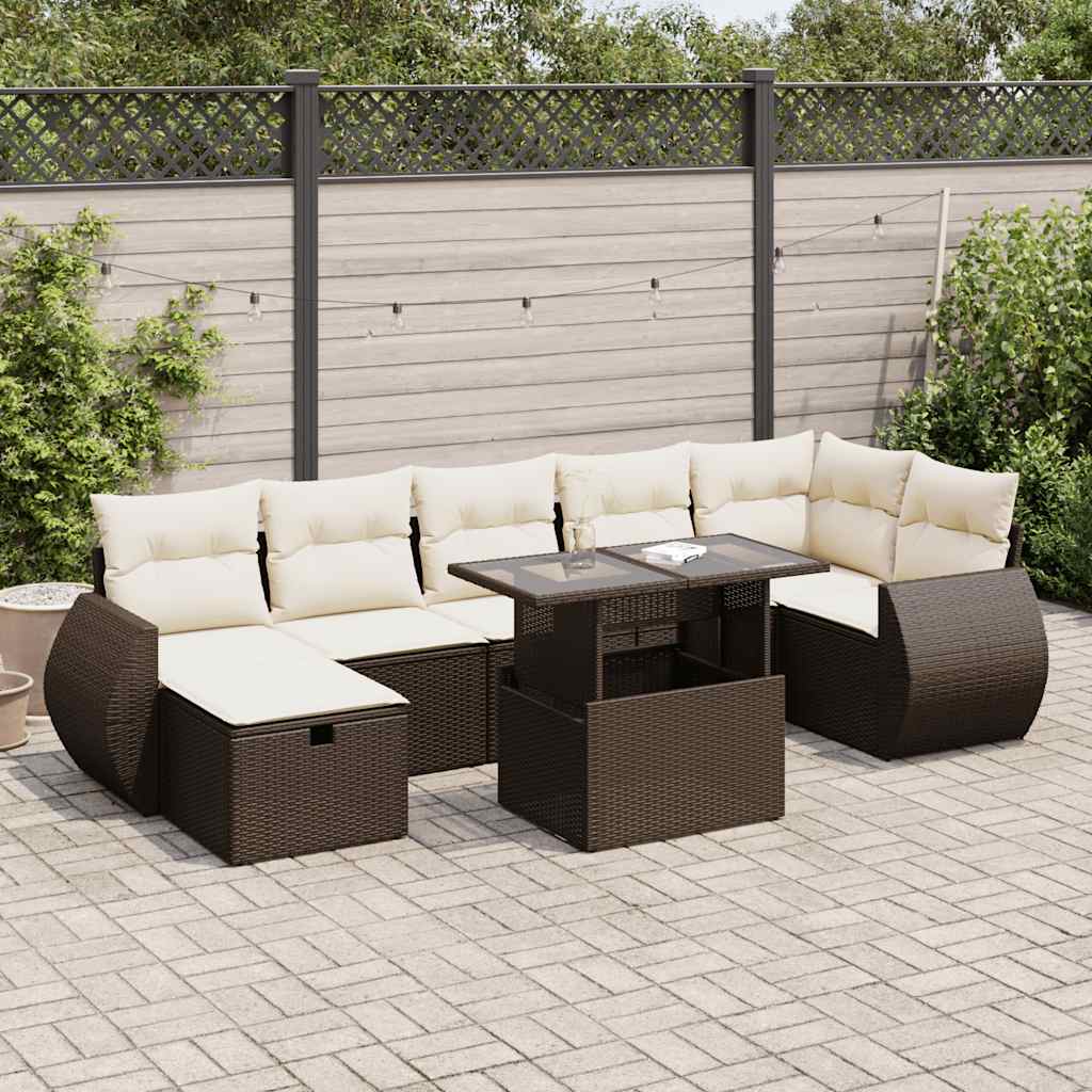 8-tlg. Garten-Sofagarnitur mit Kissen Braun Poly Rattan