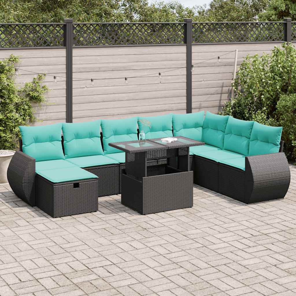 vidaXL 9-tlg. Garten-Sofagarnitur mit Kissen Grau Poly Rattan Akazie