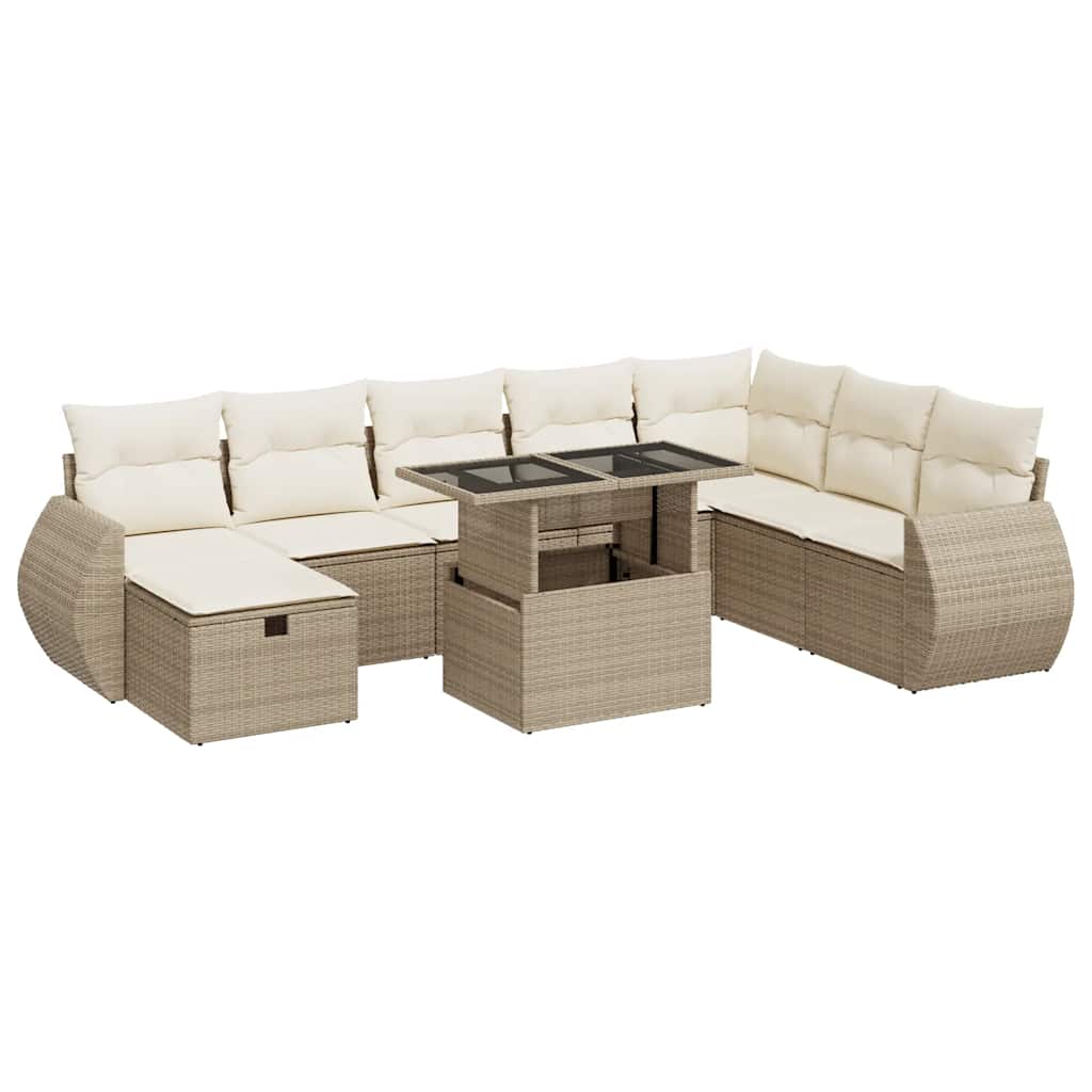 Thumbnail - vidaXL 9-tlg. Garten-Sofagarnitur mit Kissen Beige Poly Rattan