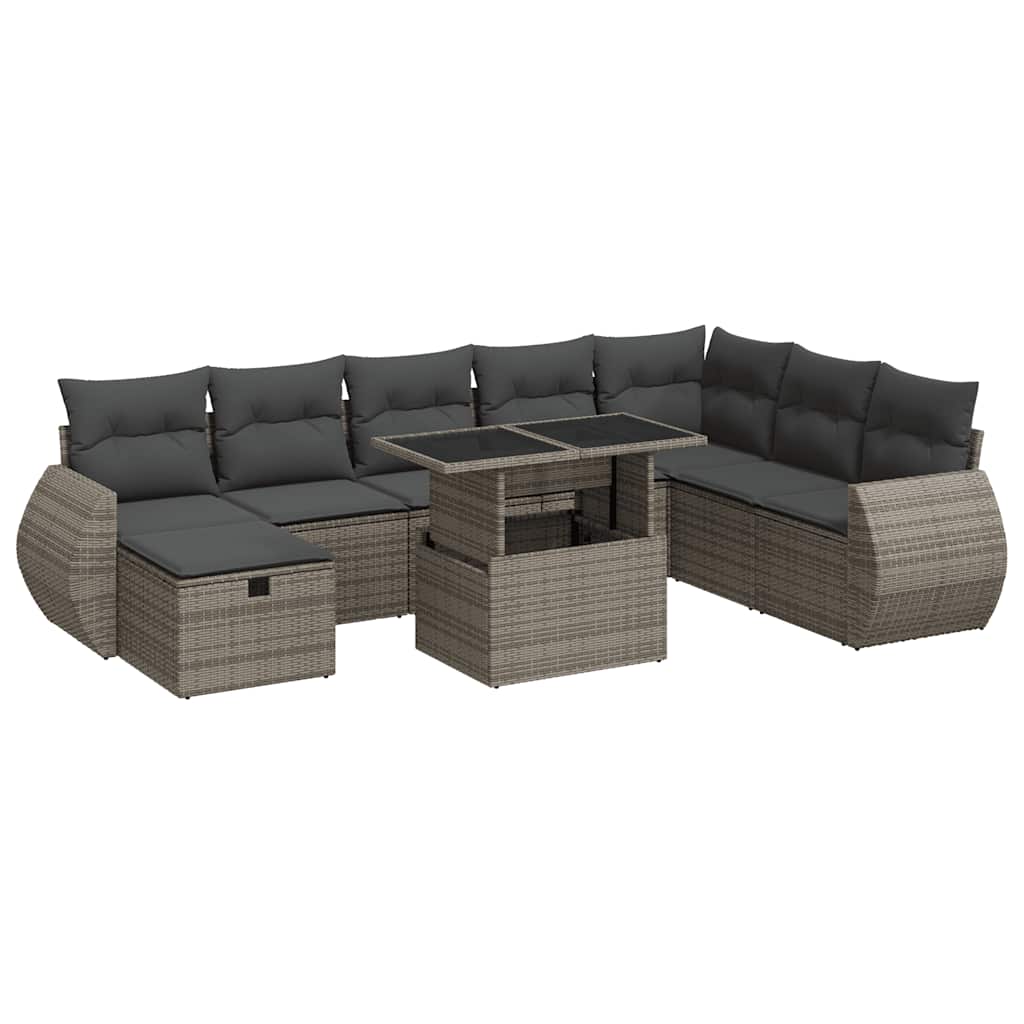Thumbnail - vidaXL 9-tlg. Garten-Sofagarnitur mit Kissen Grau Poly Rattan
