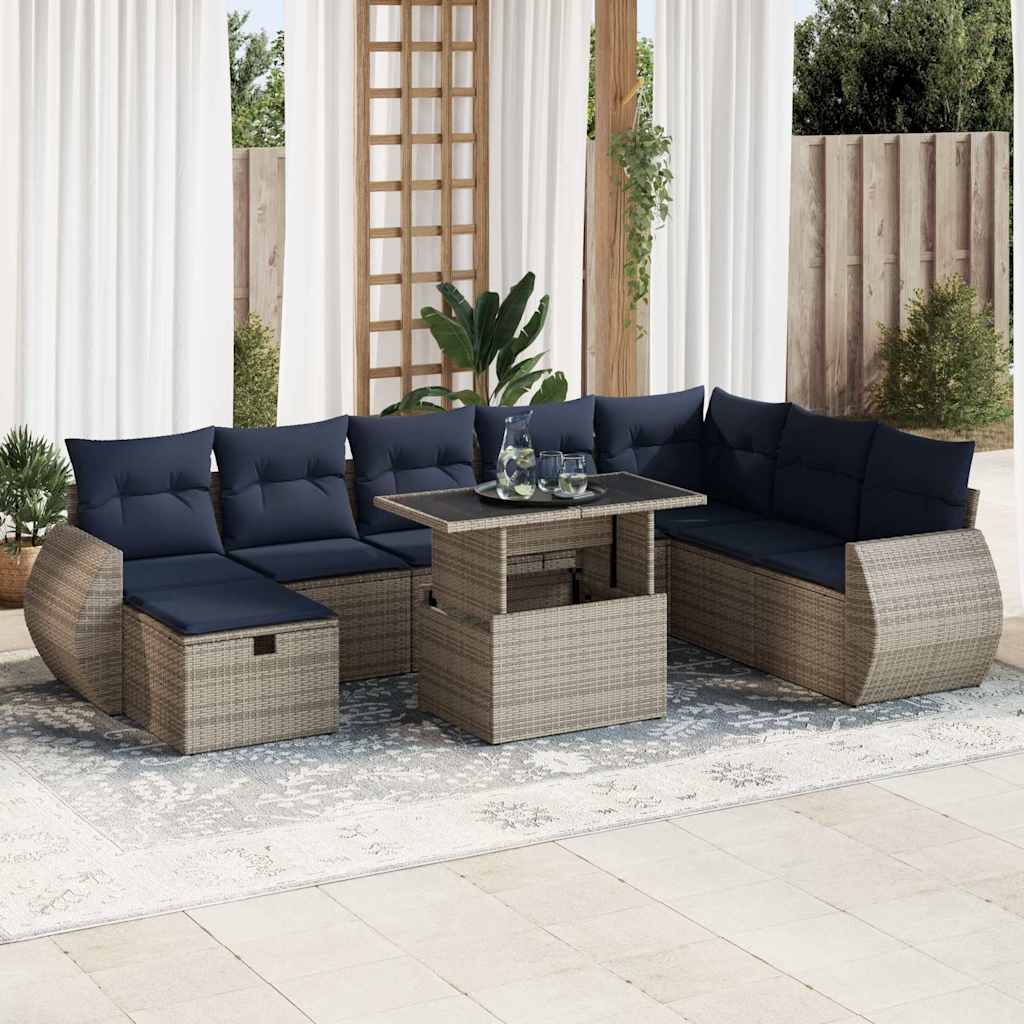 vidaXL Set canapele de grădină cu perne, 9 piese, maro, poliratan