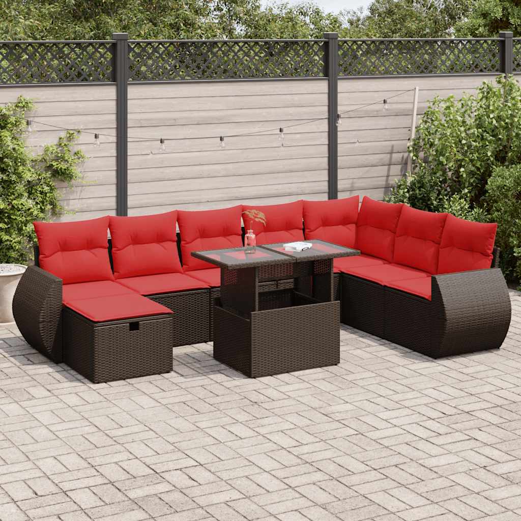 vidaXL Set mobilier grădină perne 9 piese negru poliratan/lemn acacia