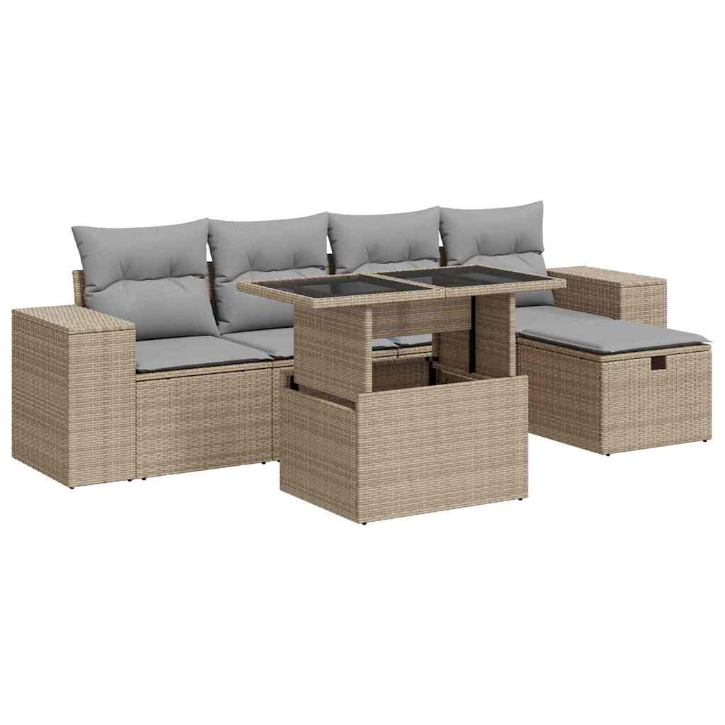 Thumbnail - vidaXL 6-tlg. Garten-Sofagarnitur mit Kissen Beige Poly Rattan