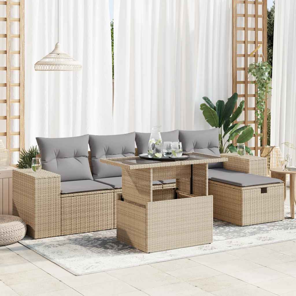 vidaXL Set canapele de grădină cu perne, 6 piese, bej, poliratan