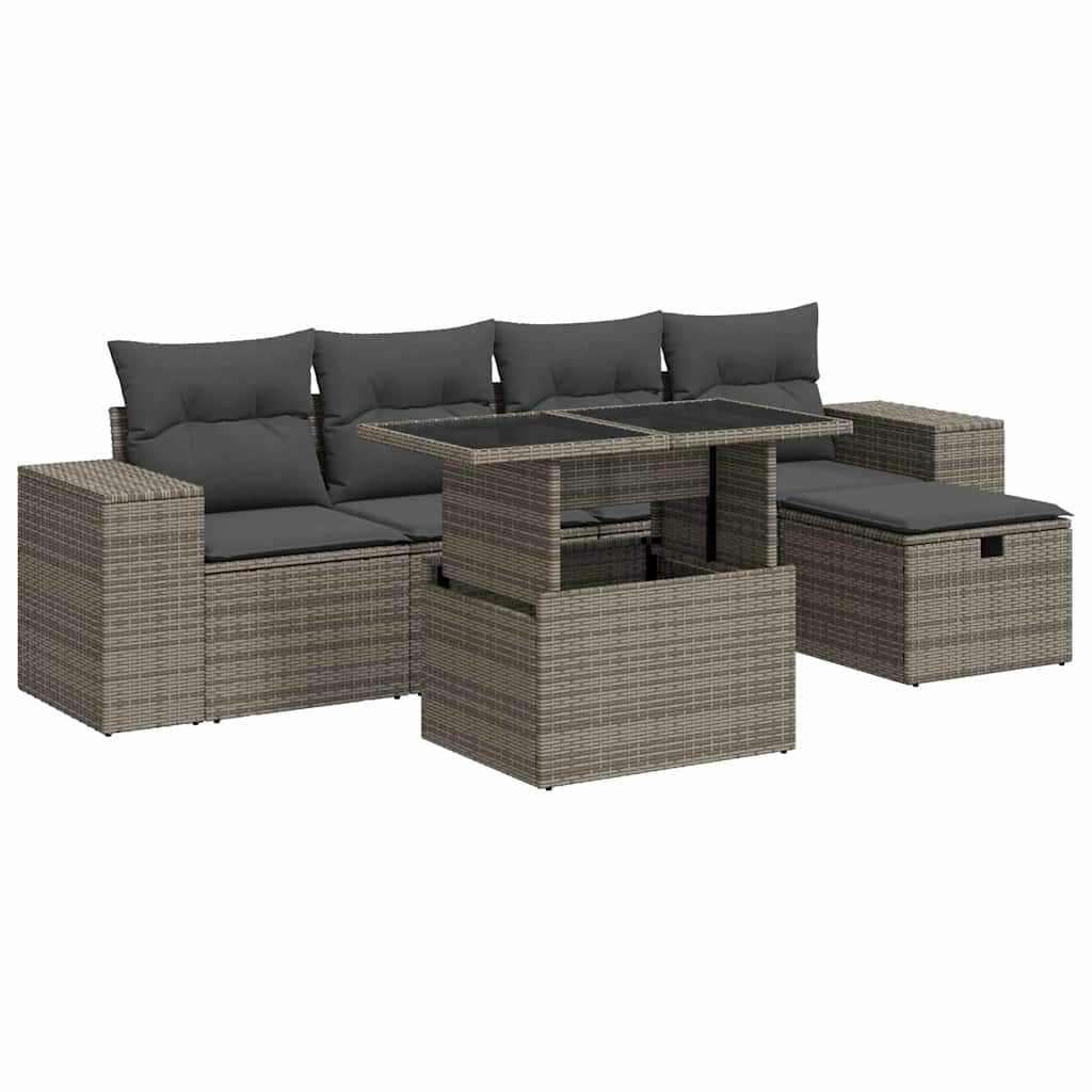 Thumbnail - vidaXL 6-tlg. Garten-Sofagarnitur mit Kissen Grau Poly Rattan