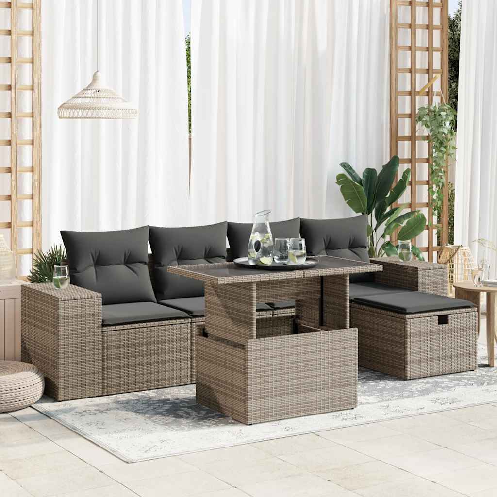 vidaXL 6-tlg. Garten-Sofagarnitur mit Kissen Grau Poly Rattan