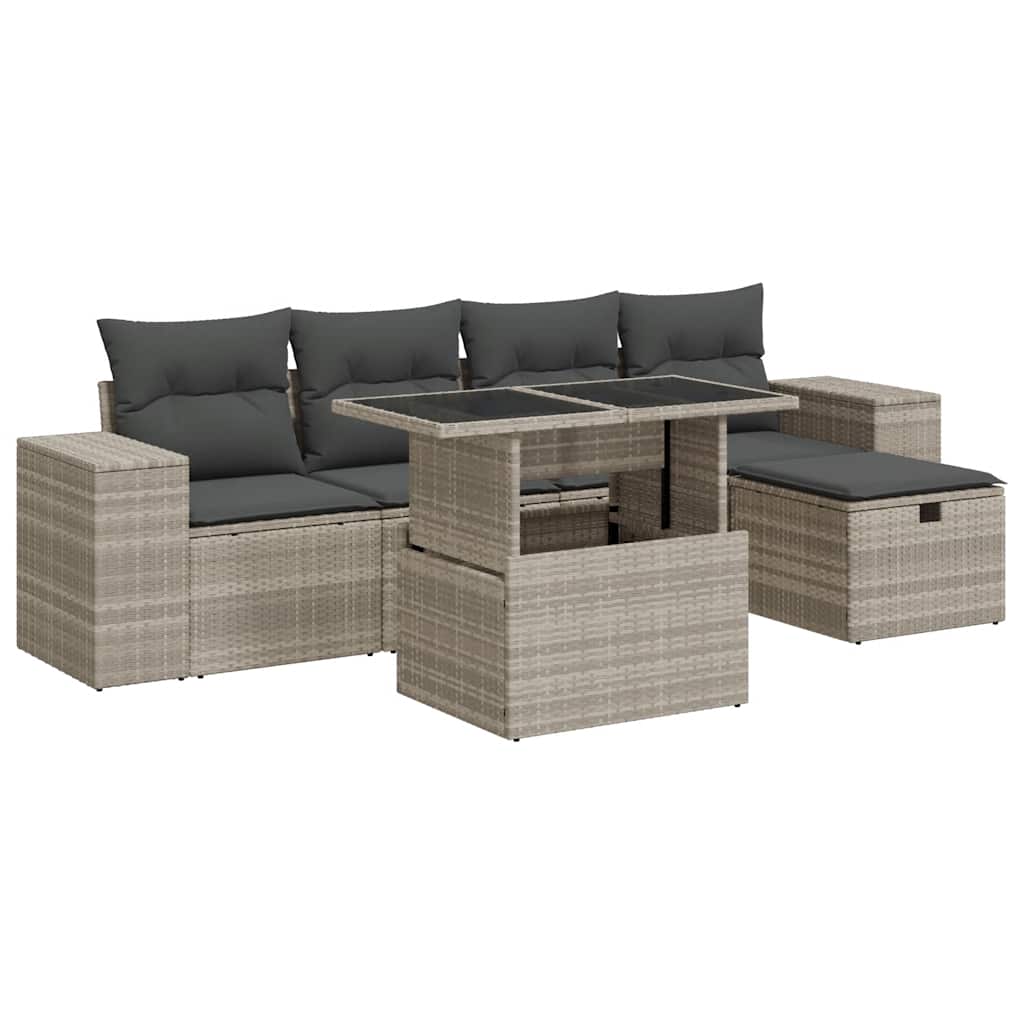Thumbnail - vidaXL 6-tlg. Garten-Sofagarnitur mit Kissen Hellgrau Poly Rattan