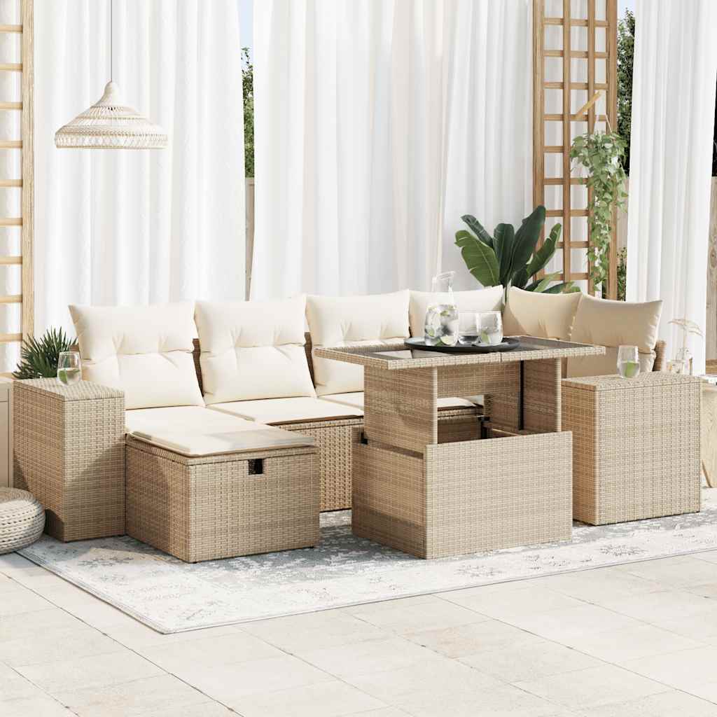 vidaXL 8-tlg. Garten-Sofagarnitur mit Kissen Beige Poly Rattan