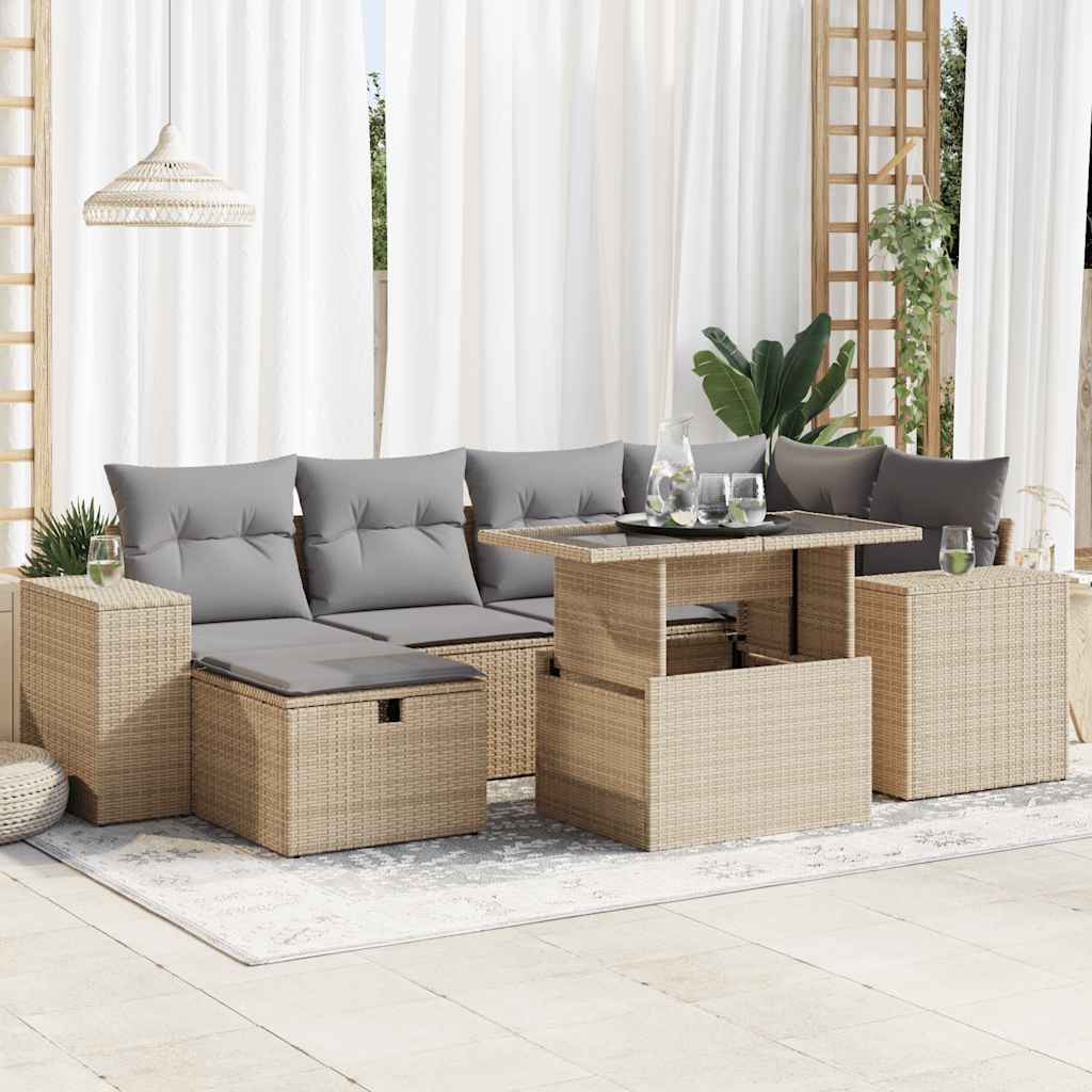 vidaXL 8-tlg. Garten-Sofagarnitur mit Kissen Beige Poly Rattan