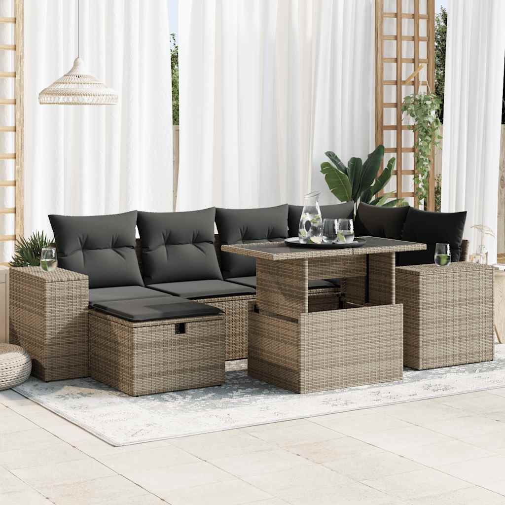 vidaXL 8-tlg. Garten-Sofagarnitur mit Kissen Grau Poly Rattan