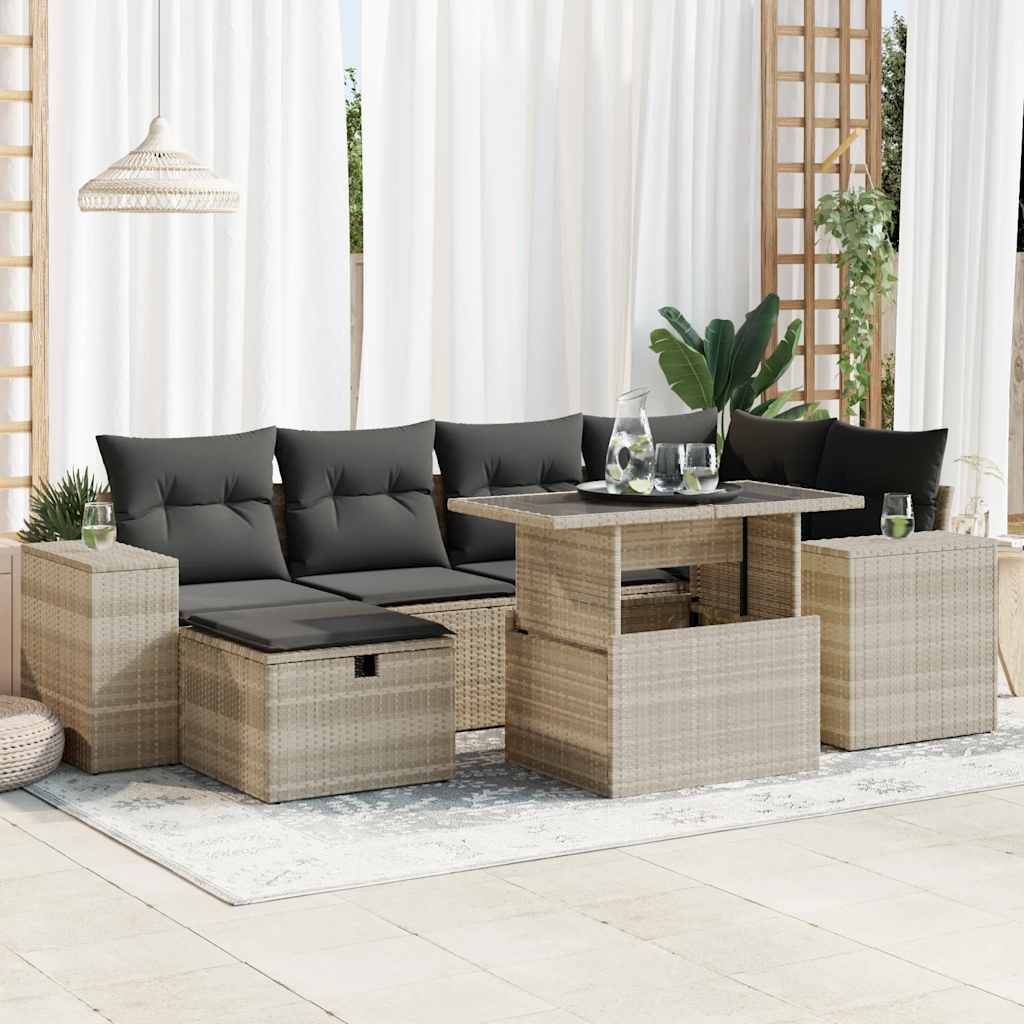 vidaXL 8-tlg. Garten-Sofagarnitur mit Kissen Hellgrau Poly Rattan