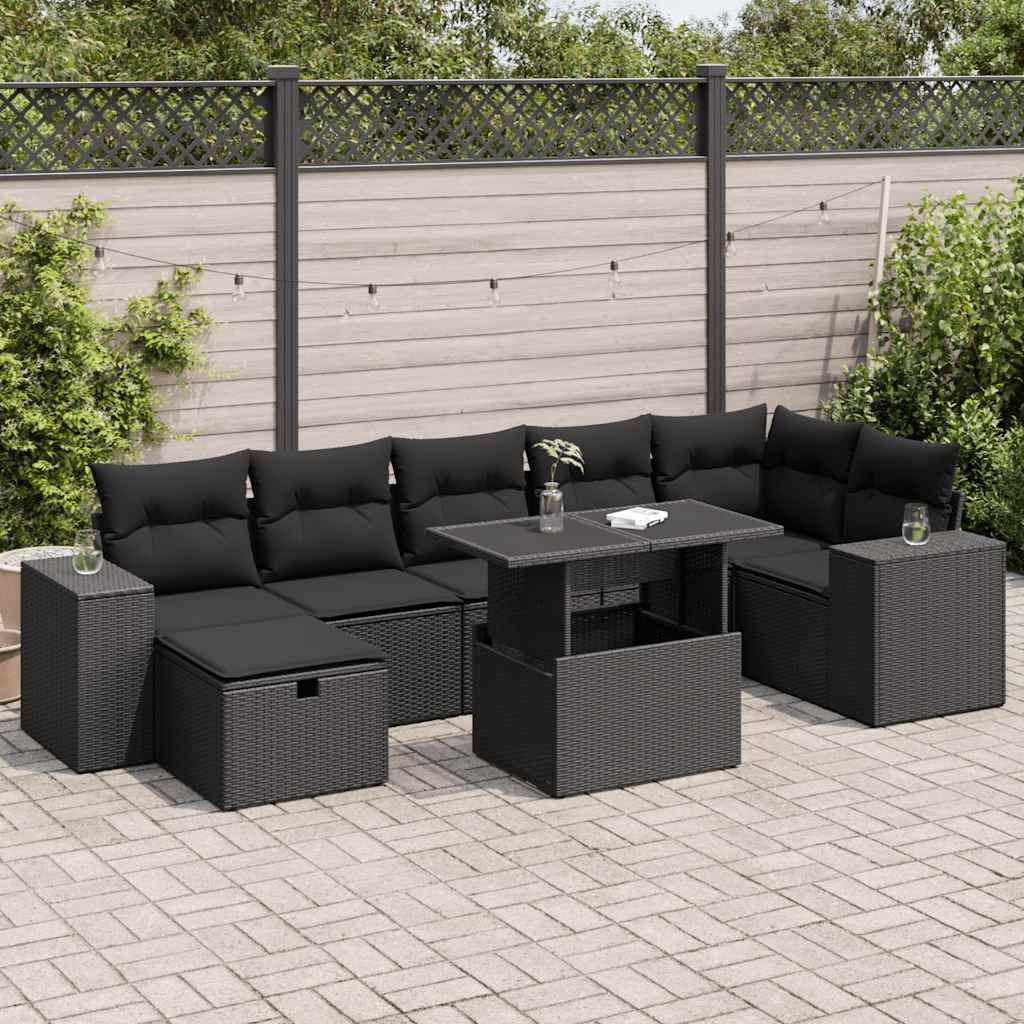 vidaXL 5-tlg. Garten-Sofagarnitur mit Kissen Schwarz Poly Rattan