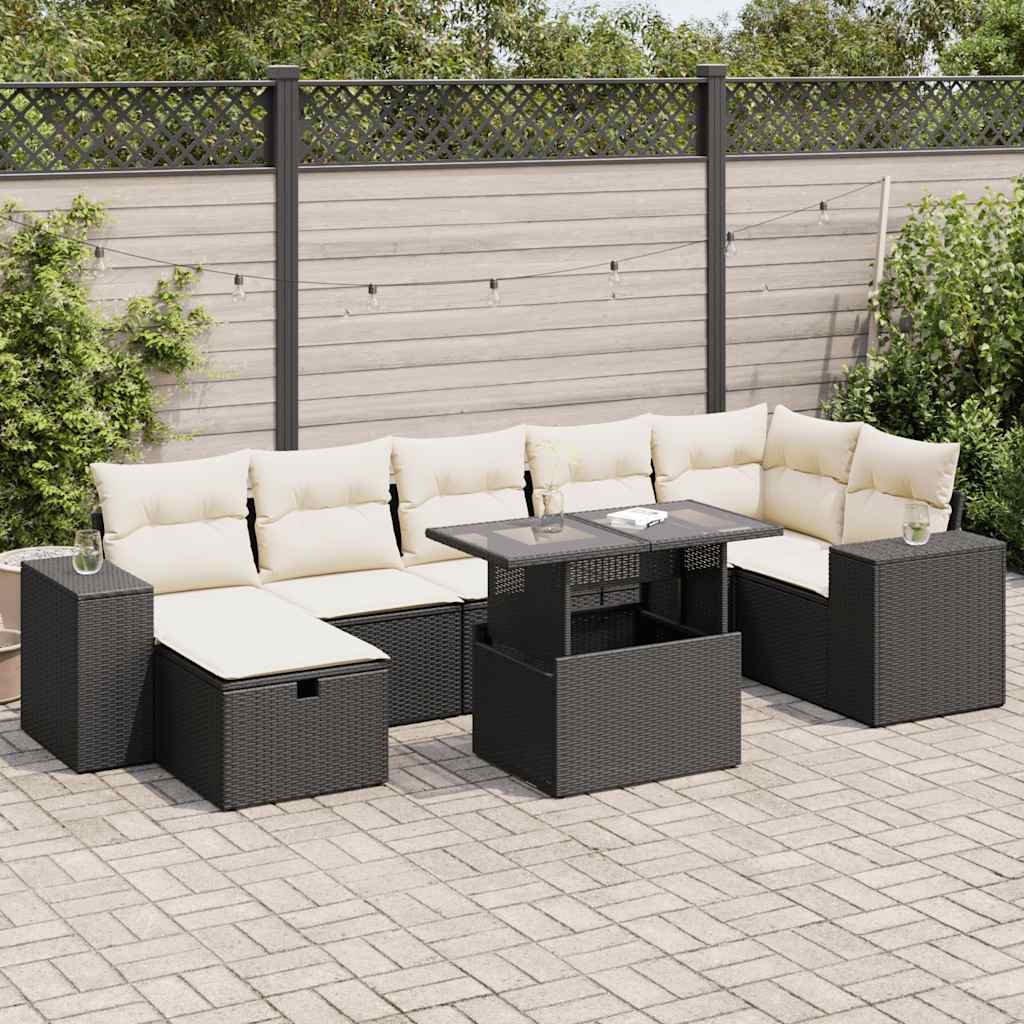 vidaXL 5-tlg. Garten-Sofagarnitur mit Kissen Schwarz Poly Rattan