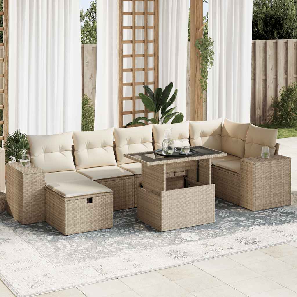 vidaXL 5-tlg. Garten-Sofagarnitur mit Kissen Beige Poly Rattan