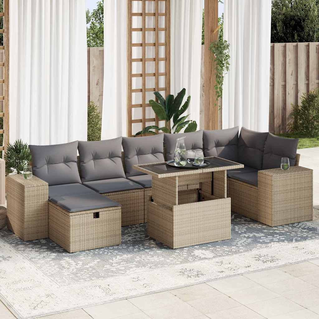 vidaXL 5-tlg. Garten-Sofagarnitur mit Kissen Beige Poly Rattan