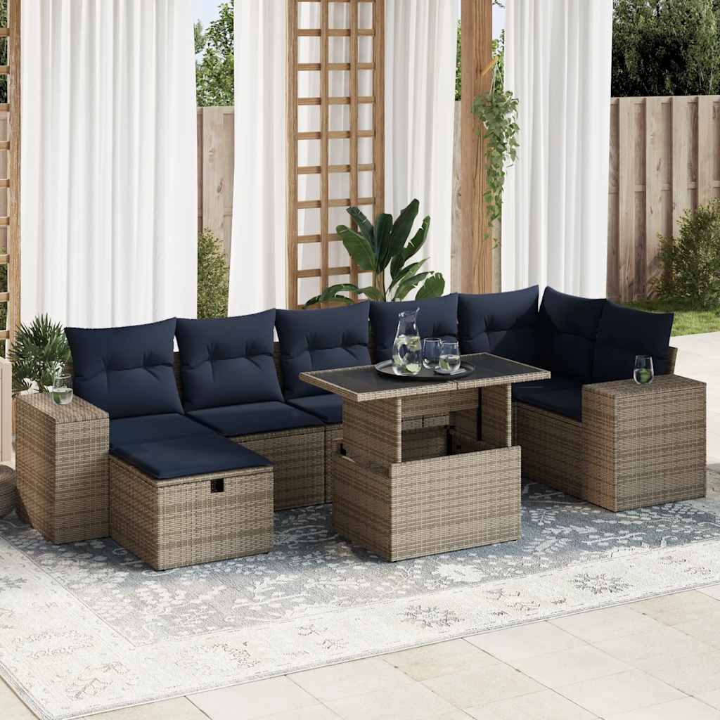 vidaXL 8-tlg. Garten-Sofagarnitur mit Kissen Braun Poly Rattan Akazie