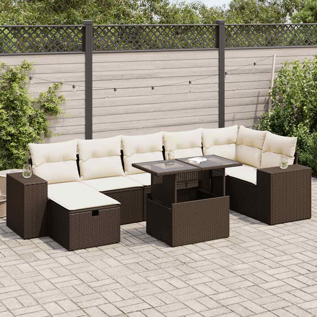 5-tlg. Garten-Sofagarnitur mit Kissen Braun Poly Rattan