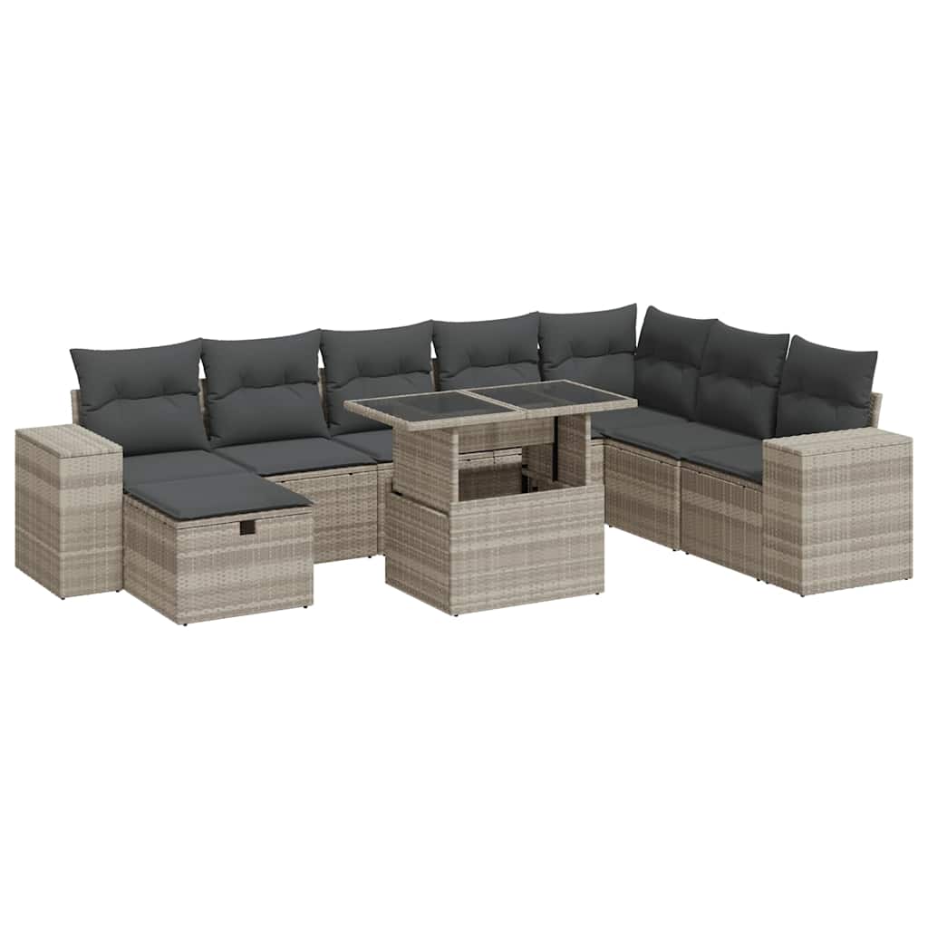 Thumbnail - vidaXL 9-tlg. Garten-Sofagarnitur mit Kissen Hellgrau Poly Rattan
