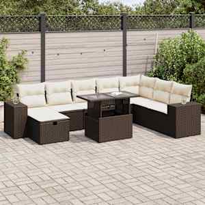 Vrtna sedežna garnitura 9-delna z blazinami rjava poli ratan