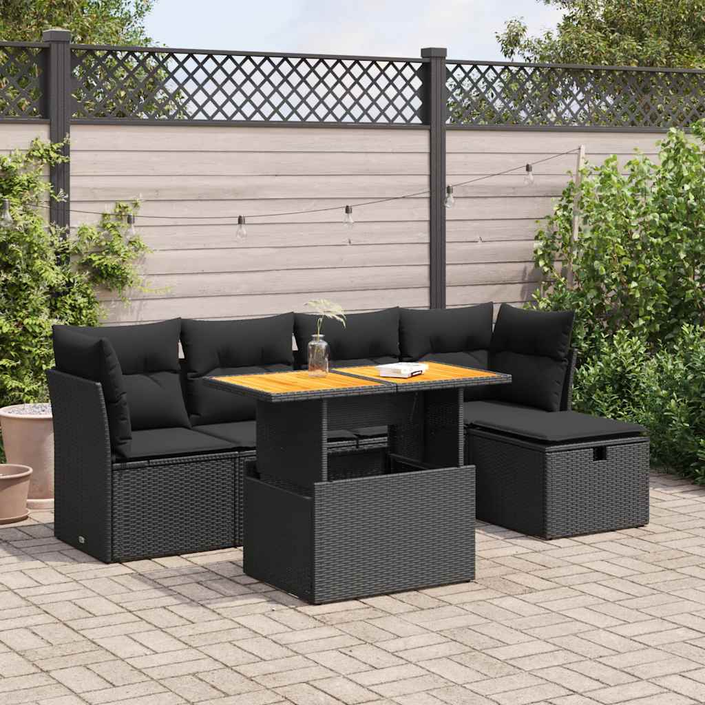 vidaXL 6-tlg. Garten-Sofagarnitur mit Kissen Schwarz Poly Rattan