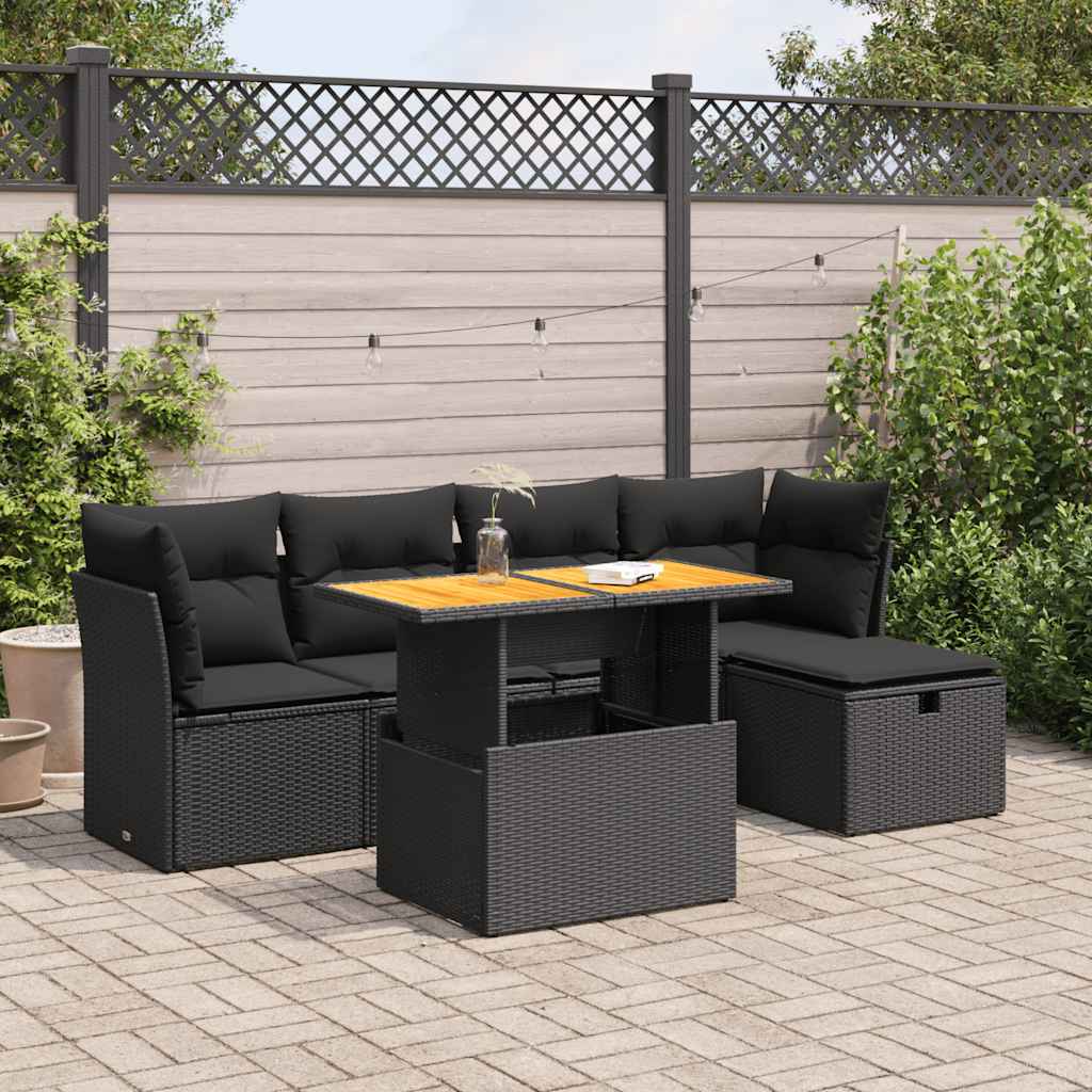 vidaXL Set mobilier grădină perne 6 piese negru poliratan/lemn acacia
