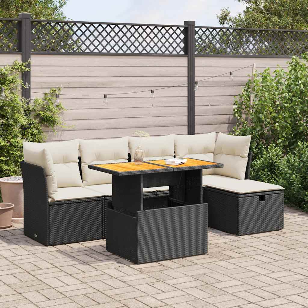 vidaXL Set mobilier grădină perne 6 piese negru poliratan/lemn acacia
