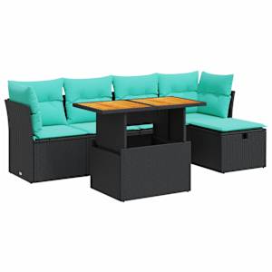 vidaXL 6-osaline aiadiivani komplekt patjadega, must, rotang/akaatsia