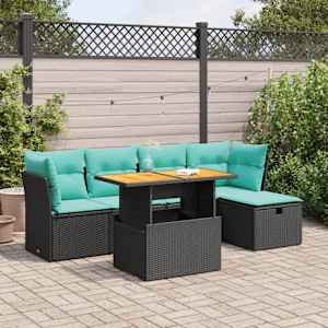 Vrtna sedežna garnitura z blazinami 6-delna črn ratan/akacija