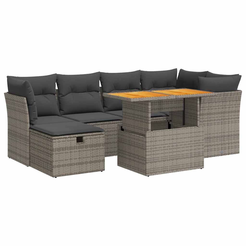 Thumbnail - vidaXL 7-tlg. Garten-Sofagarnitur mit Kissen Grau Poly Rattan Akazie