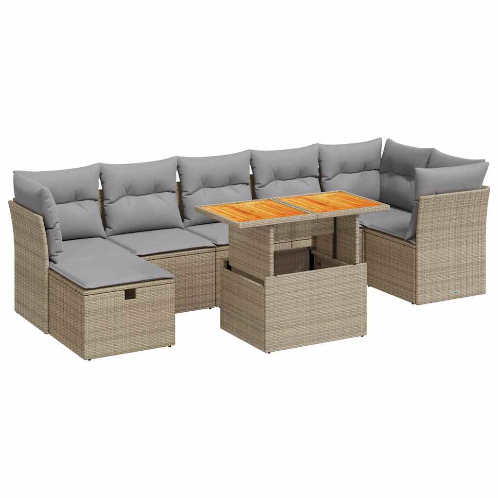 vidaXL 8-delige Loungeset met kussens poly rattan acacia beige, foto 3