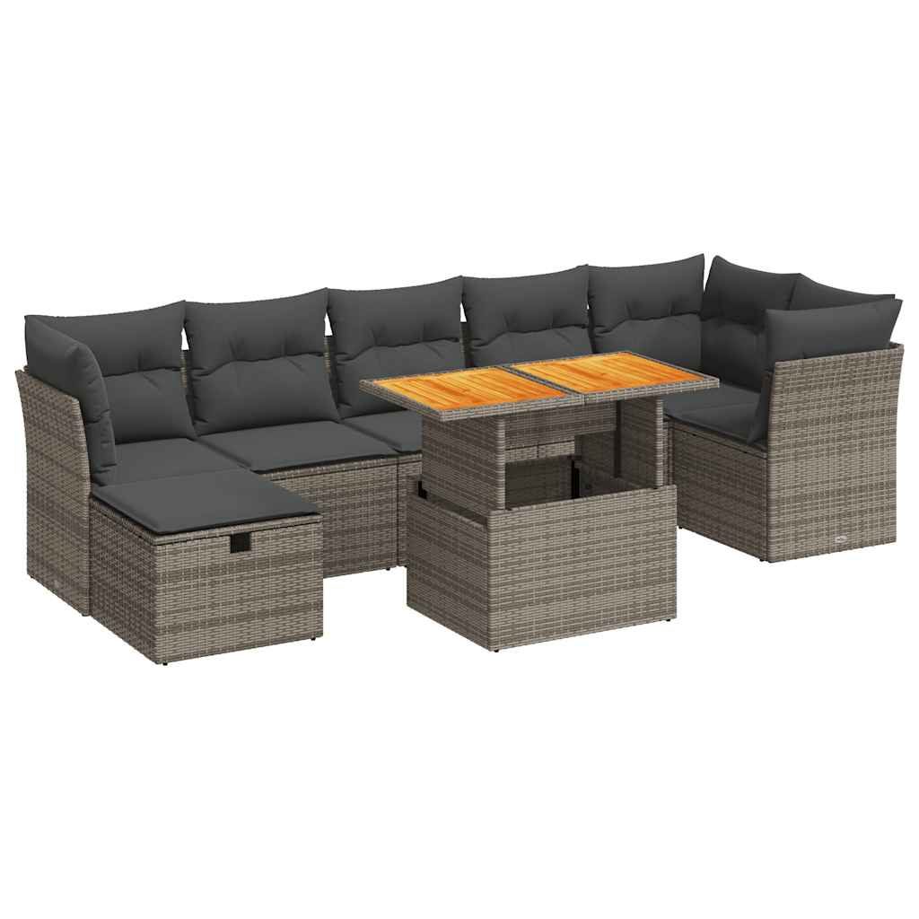 Thumbnail - vidaXL 8-tlg. Garten-Sofagarnitur mit Kissen Grau Poly Rattan Akazie