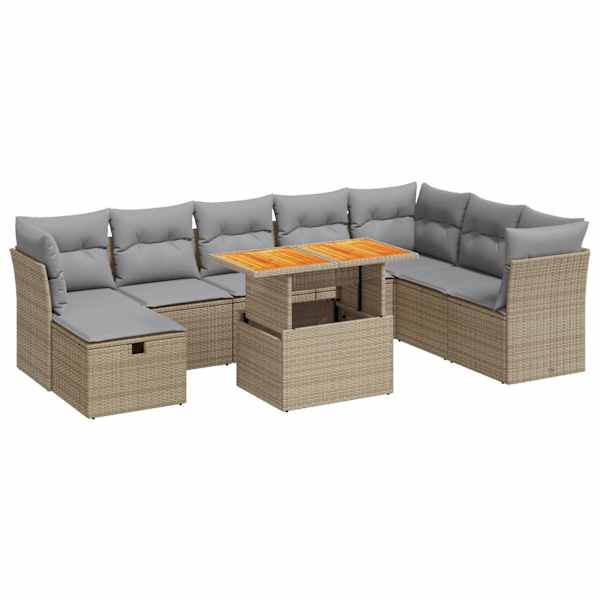 vidaXL 9-osaline aiadiivani komplekt patjadega, beež, rotang/akaatsia