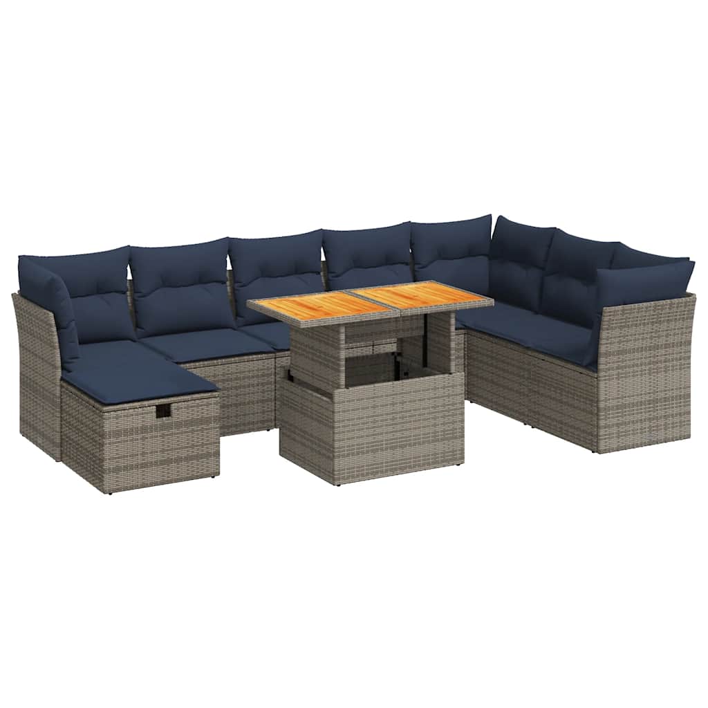 Thumbnail - vidaXL 9-tlg. Garten-Sofagarnitur mit Kissen Braun Poly Rattan Akazie