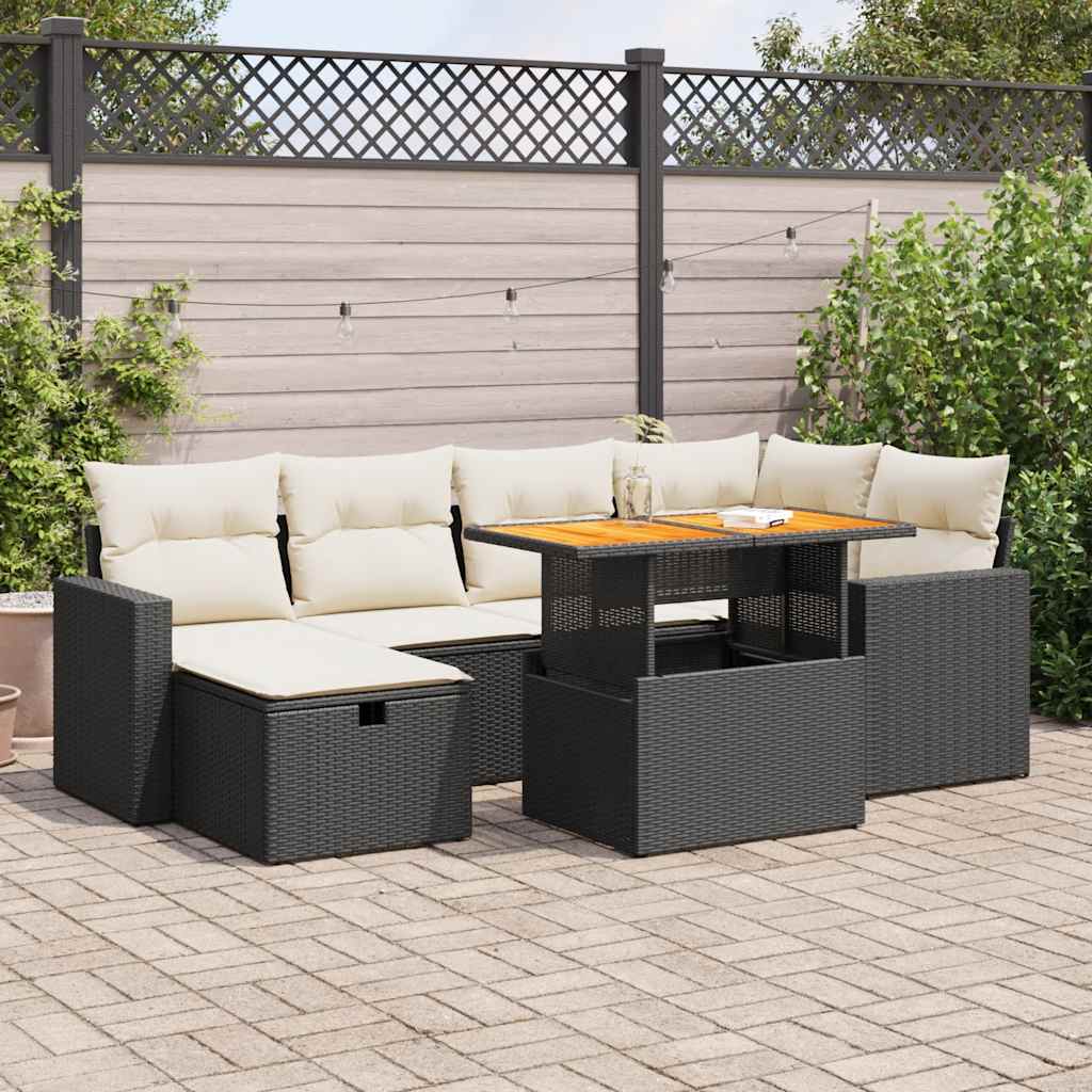 vidaXL Set mobilier grădină perne 8 piese negru, poliratan/lemn acacia