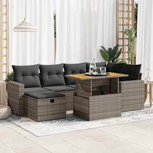 8dílná zahradní sestava s poduškami šedá polyratan akácie - obrázek 1