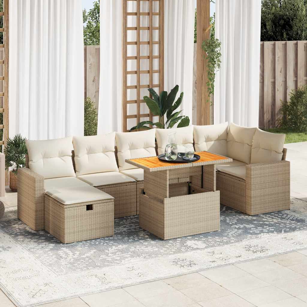 vidaXL 5-tlg. Garten-Sofagarnitur mit Kissen Beige Poly Rattan Akazie