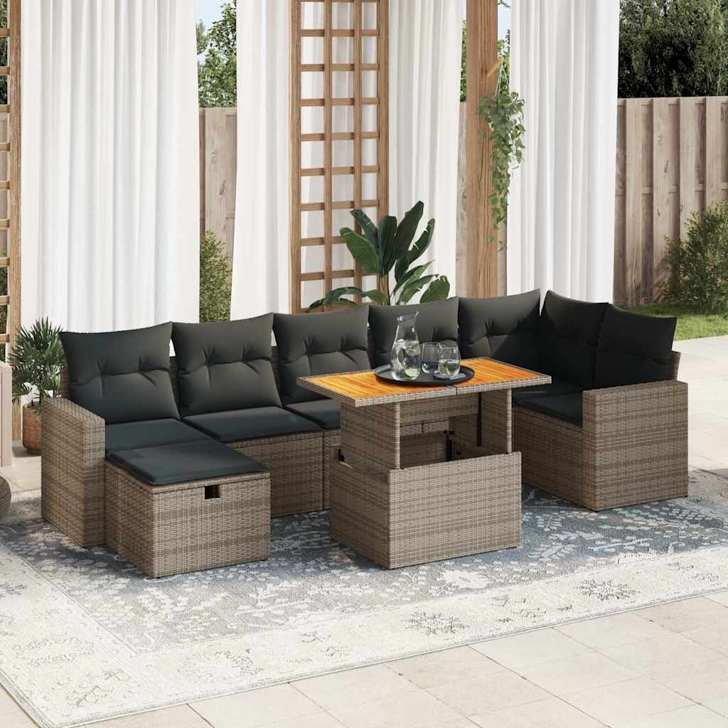 vidaXL 5-tlg. Garten-Sofagarnitur mit Kissen Grau Poly Rattan Akazie