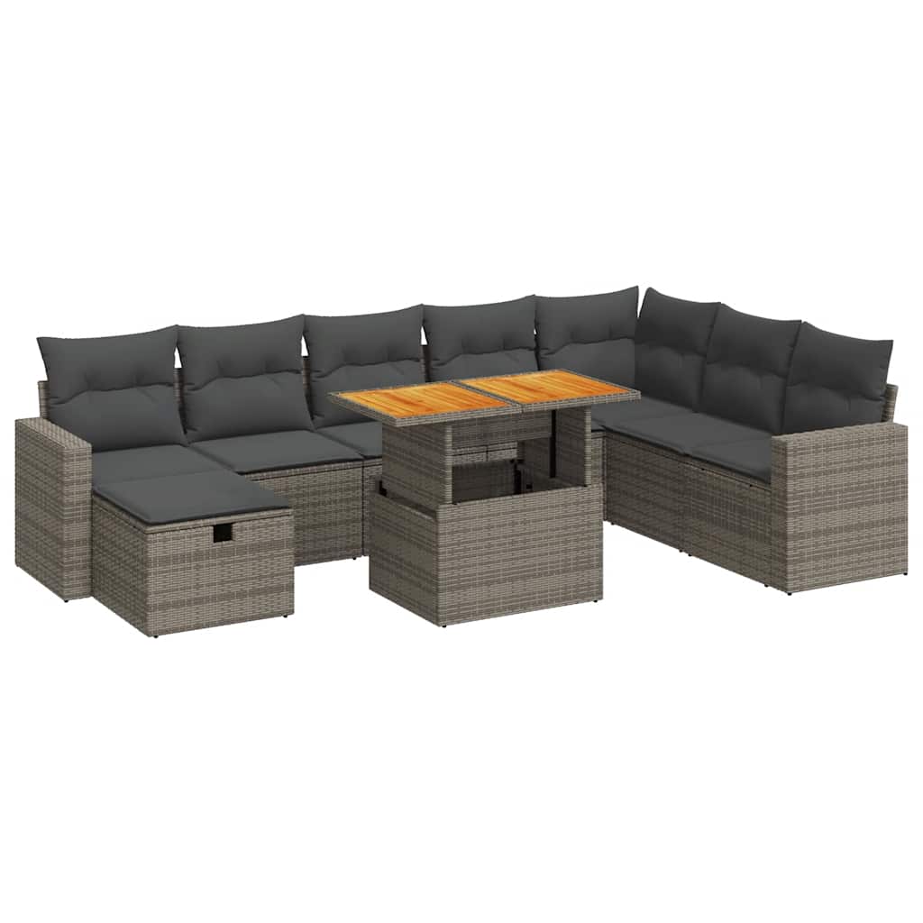 Thumbnail - vidaXL 9-tlg. Garten-Sofagarnitur mit Kissen Grau Poly Rattan Akazie