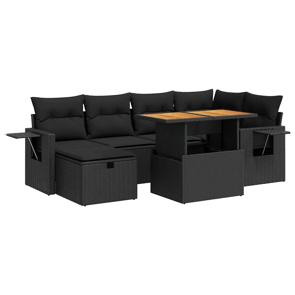 vidaXL 8-delige Loungeset met kussens poly rattan acacia zwart