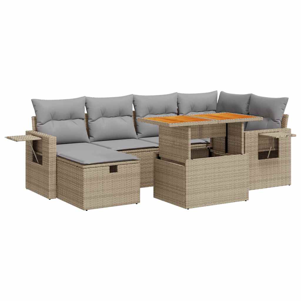 Thumbnail - vidaXL 8-tlg. Garten-Sofagarnitur mit Kissen Beige Poly Rattan Akazie
