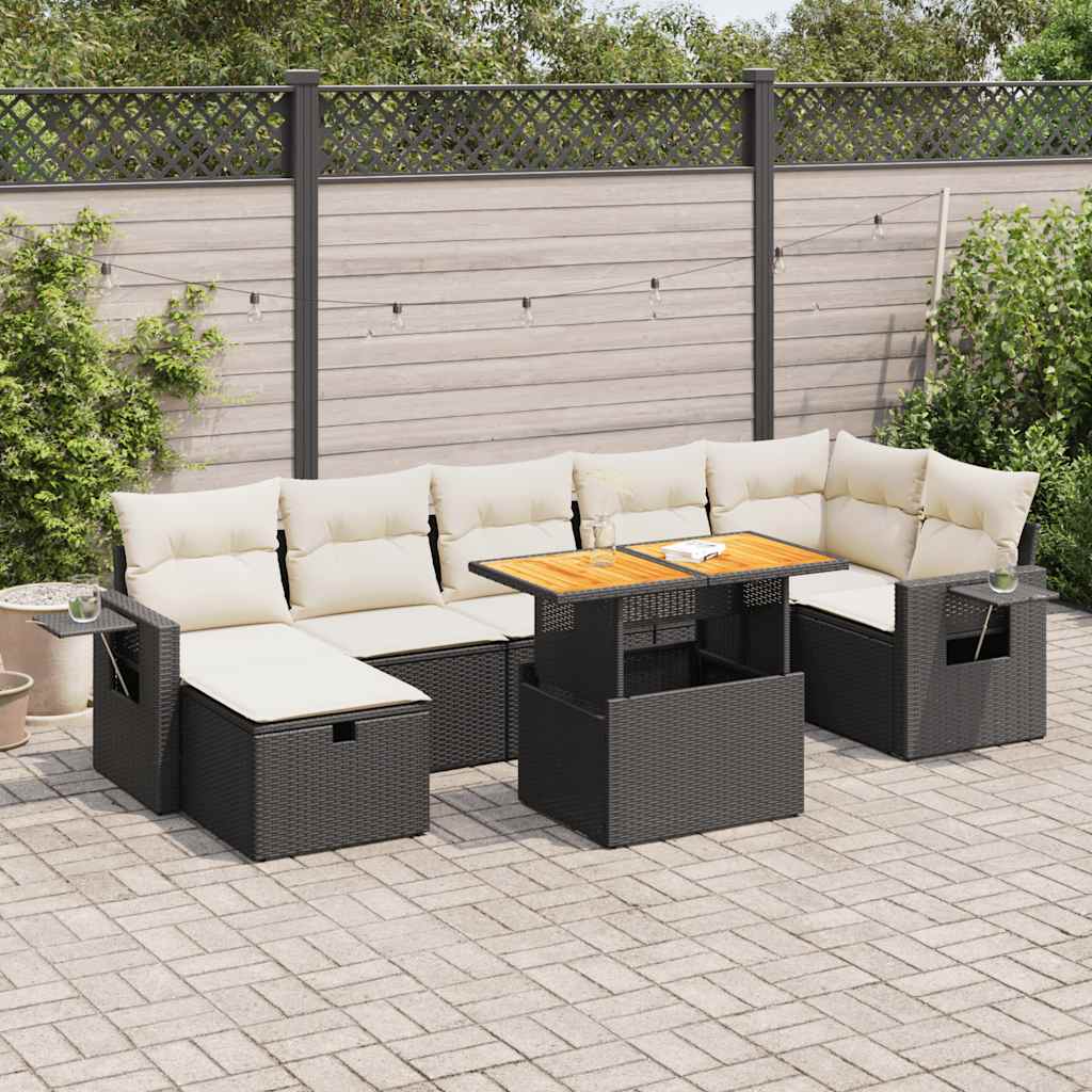 5tlg. Garten-Sofagarnitur mit Kissen Schwarz Poly Rattan Akazie