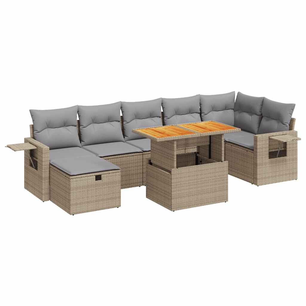 Thumbnail - vidaXL 5-tlg. Garten-Sofagarnitur mit Kissen Beige Poly Rattan Akazie