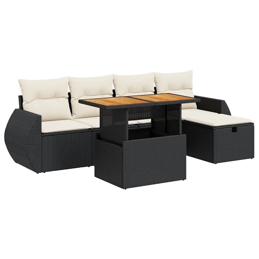 Thumbnail - vidaXL 6-tlg. Garten-Sofagarnitur mit Kissen Schwarz Poly Rattan